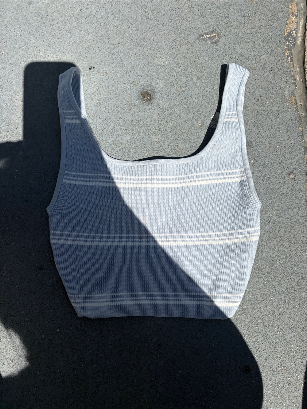 Light Blue Striped Knit Tank Top - Women